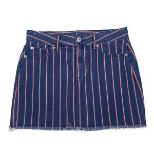 American Eagle Hi Rise Denim Mini Skirt Size 10 Red and White Stripe Retro